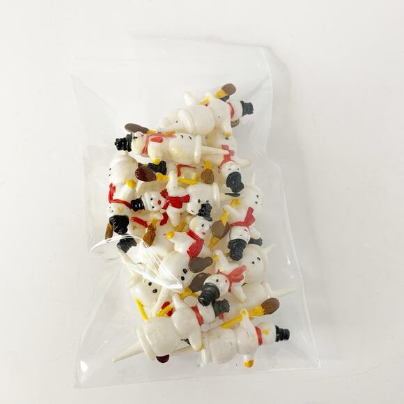 Vintage MCM Walbead plastic Snowman Cake Toppers Cupcake Picks Lot of 19 Winter - Picture 8 of 8